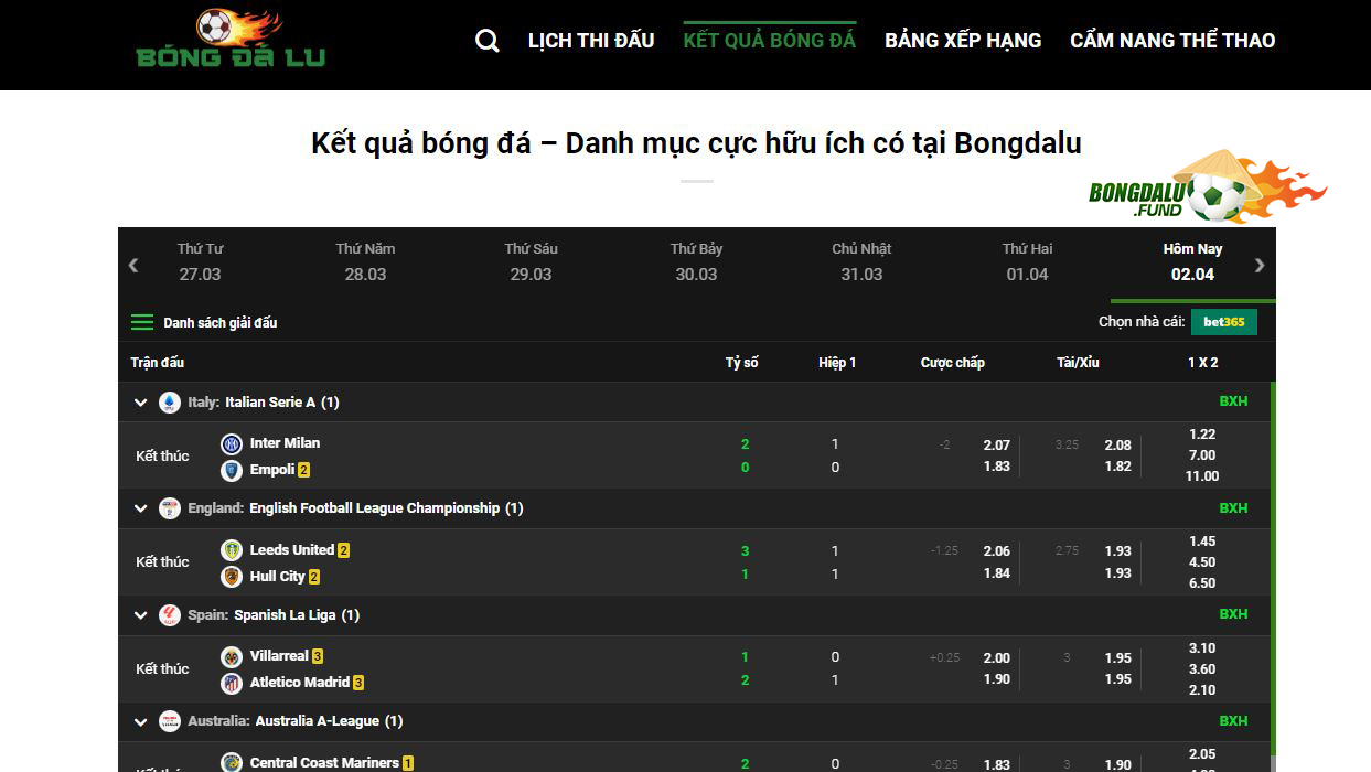Bongdalu cũng là nơi để cập nhật các tỷ số